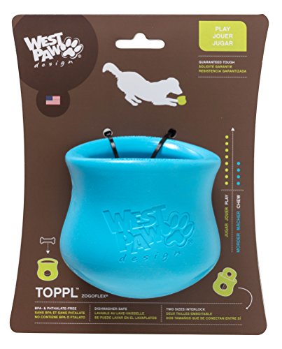 West Paw Zogoflex Toppl Interactive Treat Dispensing Dog Puzzle Play Toy, 100% Guaranteed Tough, It Floats!, Made in USA, Large, Aqua