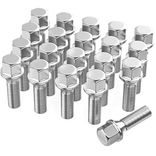 20 Radschrauben Radbolzen I M14x1,5x28mm I Kegelbund SW 17mm I Kompatibel mit die meisten Audi Volkswagen (Chrom)