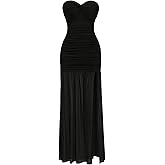 Floerns Women's Twist Front Strapless Tube Dress Ruched Mesh Ruffle Hem Formal Midi Dresses