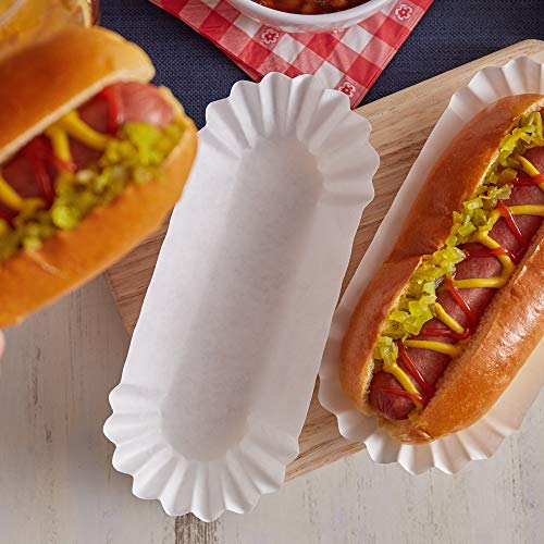 750 Paper Hot Dog Trays | White Hot Dog Wrappers | 8 Inch Hotdog Tray Holders | Fluted Hotdog Boats | Sturdy Hotdog Wrappers - Thumbnail 6