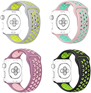 38mm iWatch Smart Watch Bands,4 Pack Soft Silicone ventilation Sport Band Replacement Wrist Strap for Apple Watch Nike+ and Apple Watch Series 1 Series 2 (38mm-4Pack-2 NK Small)