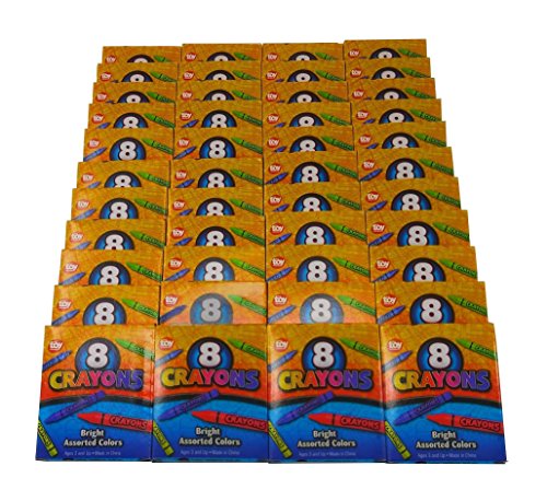 384 Crayons, 48 Packs of 8 Crayons for Kids Bulk -Non-Toxic- 8 Colors in Each Crayon Box, Premium Crayons, Great Party Favor, Arts and Crafts Supplies for Toddlers, Goodie Bag Filler, 4E's Novelty