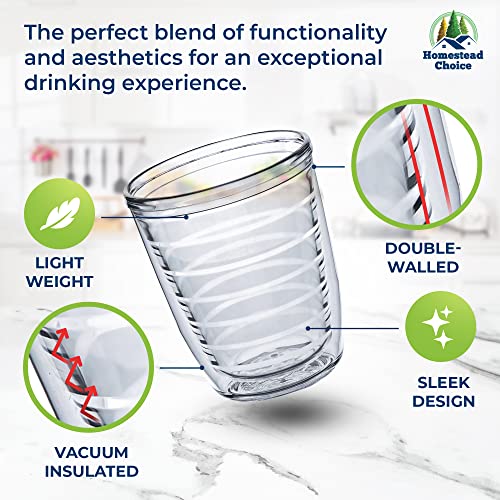 Insulated Drinking Glasses 12oz 4pack Made in USA Great for Iced Coffee & Hot Drinks, Clear