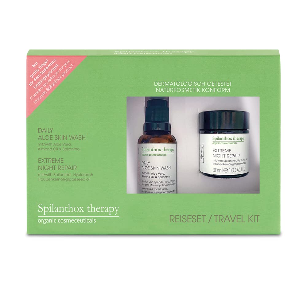 Spilanthox therapy - Travel Set - Travel Kit with Extreme Night Repair & Daily Aloe Skin Wash + Extra Jar 30ml each - Spilanthol, Hyaluronic Acid & Aloe Vera - Cosmetics