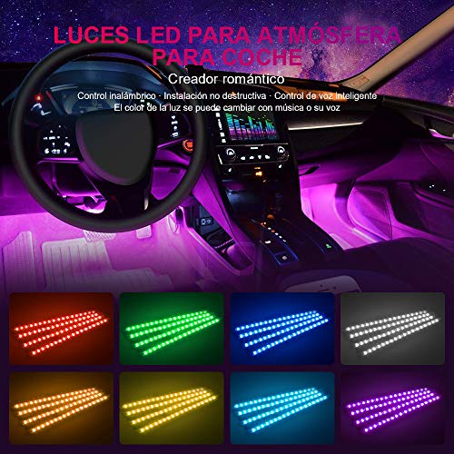4pcs Tiras LED Coche, bedee Luz Interior Coche 72 Led RGB 5050 Impermeable, el Color de la Decoración de la Lámpara para coche, Multi DIY Color Música Auto Interior Atmósfera Led Iluminación