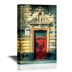 Doors Canvas Wall Art - Door of Historic House of Baroque and Classicism Style in The West of Ukraine, Lviv - Gallery Wrap Modern Home Art | Ready to Hang - 12x18 inches