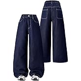Nivne Tco Tween Girls Wide Leg Jeans Casual Zipper Fly & Button Closure Baggy Denim Pants with Pockets