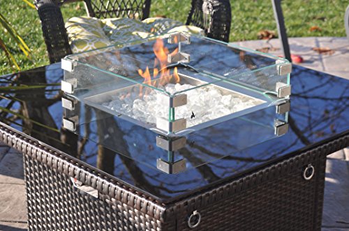 Outland Fire Table Tempered Glass Wind Guard Fence for 36-Inch Square Series 410 Outdoor Propane Fire Pit Tables, 17-Inch Square x 4.5-Inch Height - Thick 5/16-Inch Safety Barrier - Thumbnail 3