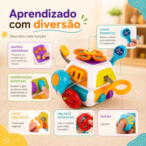 Brinquedo Sensorial Bebê Infantil Montessori 10 em 1 Cubo de Atividades Educativo, Coordenação Motora, Desenvolvimento Cognitivo, Estímulo Tátil, Aprendizado Precoce, Crianças 1 2 3 Anos
