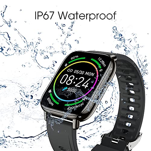 Smart Watch for Men, 1.69\'\' Full Touch Color Screen, Fitness Tracker for Android and iOS, Heart Rate Monitor, Activity Tracker with IP67 Waterproof, Sleep Monitor, Pedometer, 24 Sport Modes, Black.