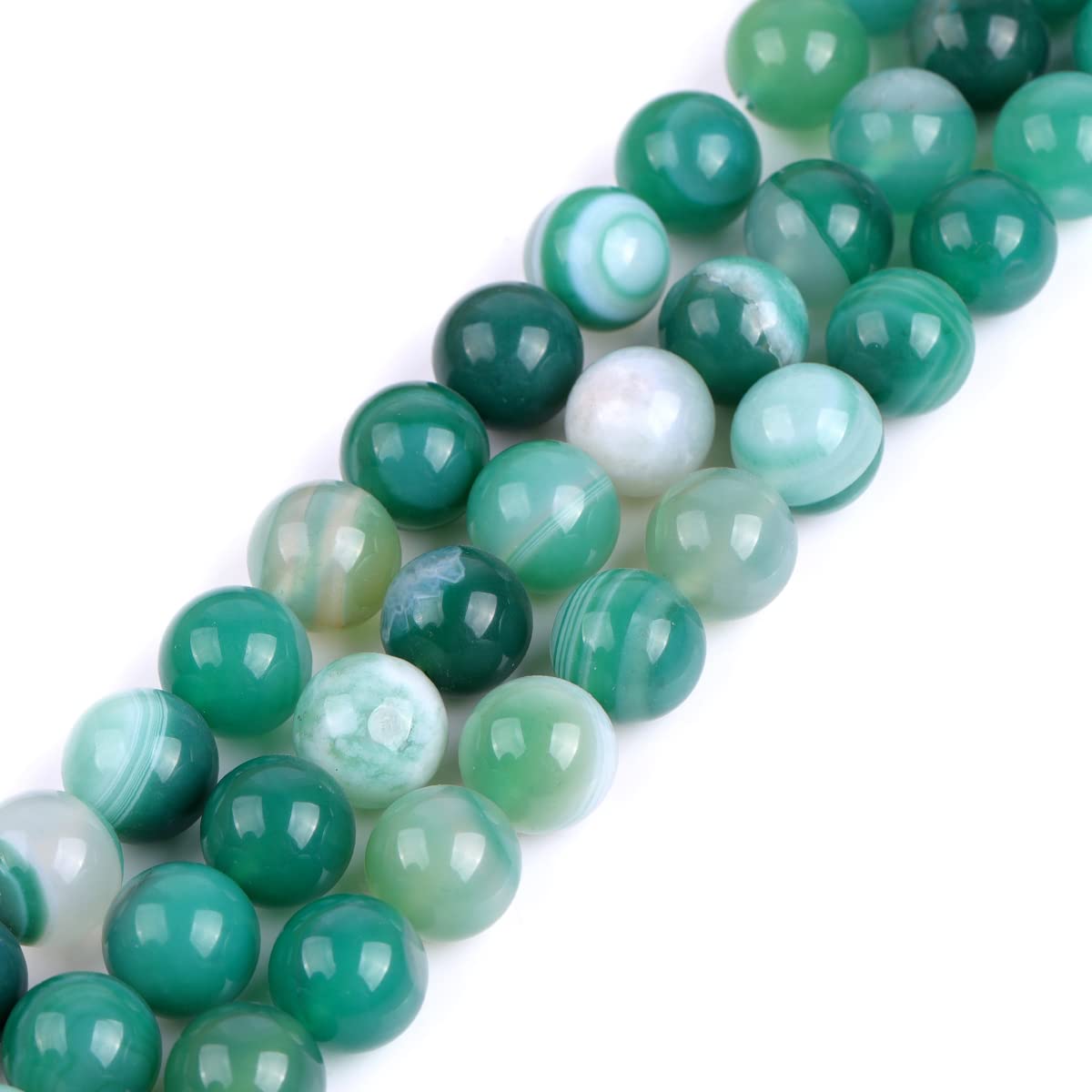 GEM-Inside 12mm Banded Green Agate Round Gemstone Semi Precious Loose Beads for Jewellery Making 15''