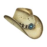 Western Toyo Straw Cowboy Hat, Shapeable w/ Stylish Beaded Concho Band