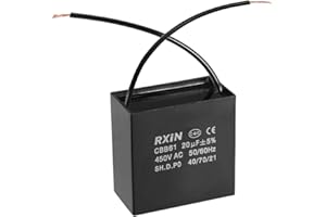 uxcell Ceiling Fan Capacitor CBB61 20uF 450V AC 2 Wires Metalized Polypropylene Film Capacitors 58x31x57mm for Water Pump Motor Generator