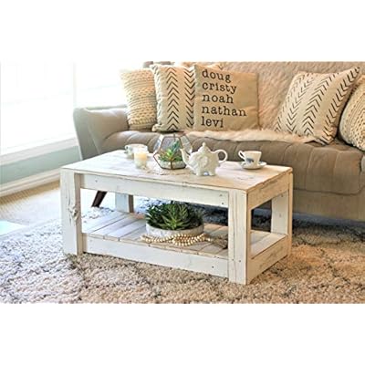 White Farmhouse Coffee Table with Shelf 51r6Y cApyL