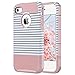 ULAK iPhone 4S Case, iPhone 4 Case,4S Case, Dual Layer Hybrid Slim Hard Case with Hard PC Cover and Soft Inner TPU for iPhone 4S 4(Minimal Rose Gold Stripes)