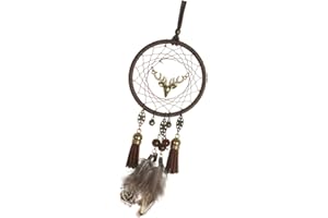 RUNROTOO Deer Head Dreamcatcher Hanging Ornament Boho Wall Decor Car Rearview Mirror Accessory Creative Home