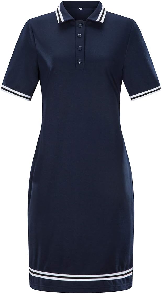 Yieks Polo Dress with Striped Collar and Cuffs, Short Sleeve