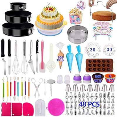 Cake Decorating Supplies 2020 Upgrade 460 Pcs Baking Set With Springform Cake Pans Set Cake Rotating Turntable Cake Decorating Kits Muffin Cup Mold Cake Baking Supplies For Beginners And Cake Lovers Amazon Sg Home