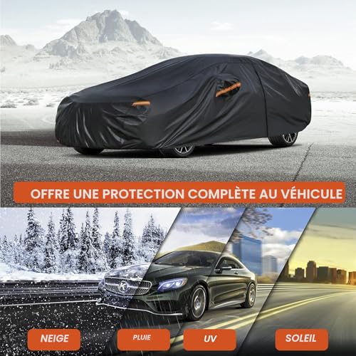 Kayme Waterproof Breathable 7-Layer Car Cover Outdoor Rain Sun Dust Cover with Zip and Cotton Lining for Sedan/Estate 470 to 490 cm, 3XL