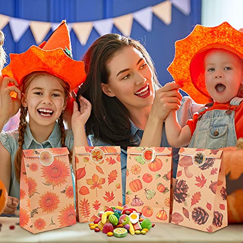 TOXOY Fall Theme Gift Bags, 18 PCS Thanksgiving Favor Bags with 18 Stickers Autumn Paper Bags Fall Treat Bags for Halloween Thanksgiving Party Favor