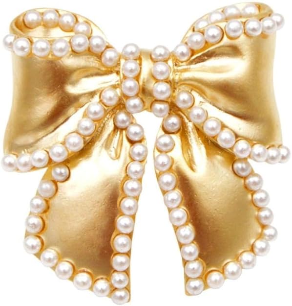 PicZhiwenture Brooches Pearl Bow Brooches for Women Matte Gold Color
