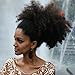KLAIYI Fashion Natural Ponytail, African American Afro Short Kinky Curly Wrap Drawstring Ponytail Synthetic Hair Extensions with Clips