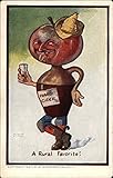 Hard Cider with an Apple Head and an Empty Cup Drinking Original Vintage Postcard