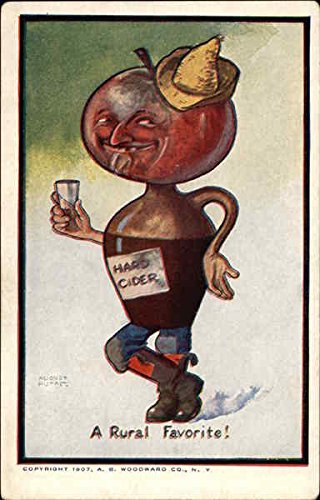 Hard Cider with an Apple Head and an Empty Cup Drinking Original Vintage Postcard