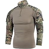 LANBAOSI Men's Tactical Military Combat Shirt Rapid Assault Army Woodland Hunting Long Sleeve T-Shirt