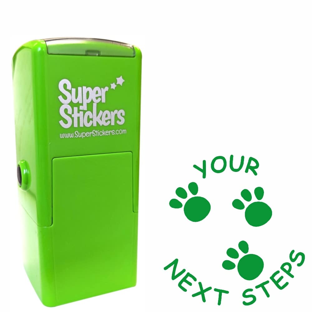 Teacher Stamp, Education Marking Stamp, Reward Stamps for School - Your Next Steps, Impression Size Approx. 23x23 mm, Green Ink
