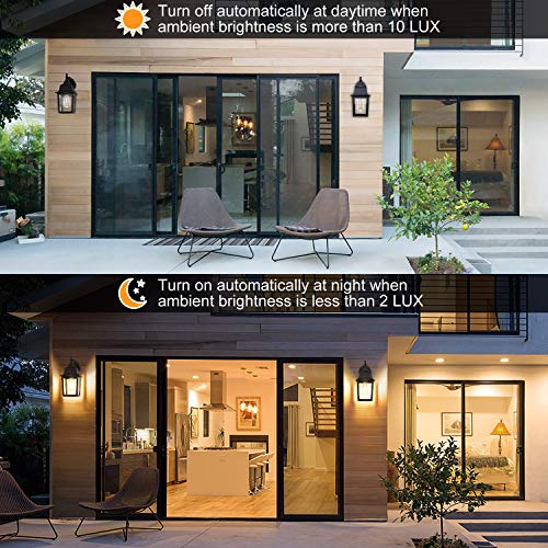 Dusk to Dawn Sensor Outdoor Wall Lanterns, Exterior Wall Sconce Fixture with E26 Base LED Bulb, Wall Mount Lights Anti-Rust Waterproof Matte Black Wall Lamp with Clear Glass Shade for Garage Doorway