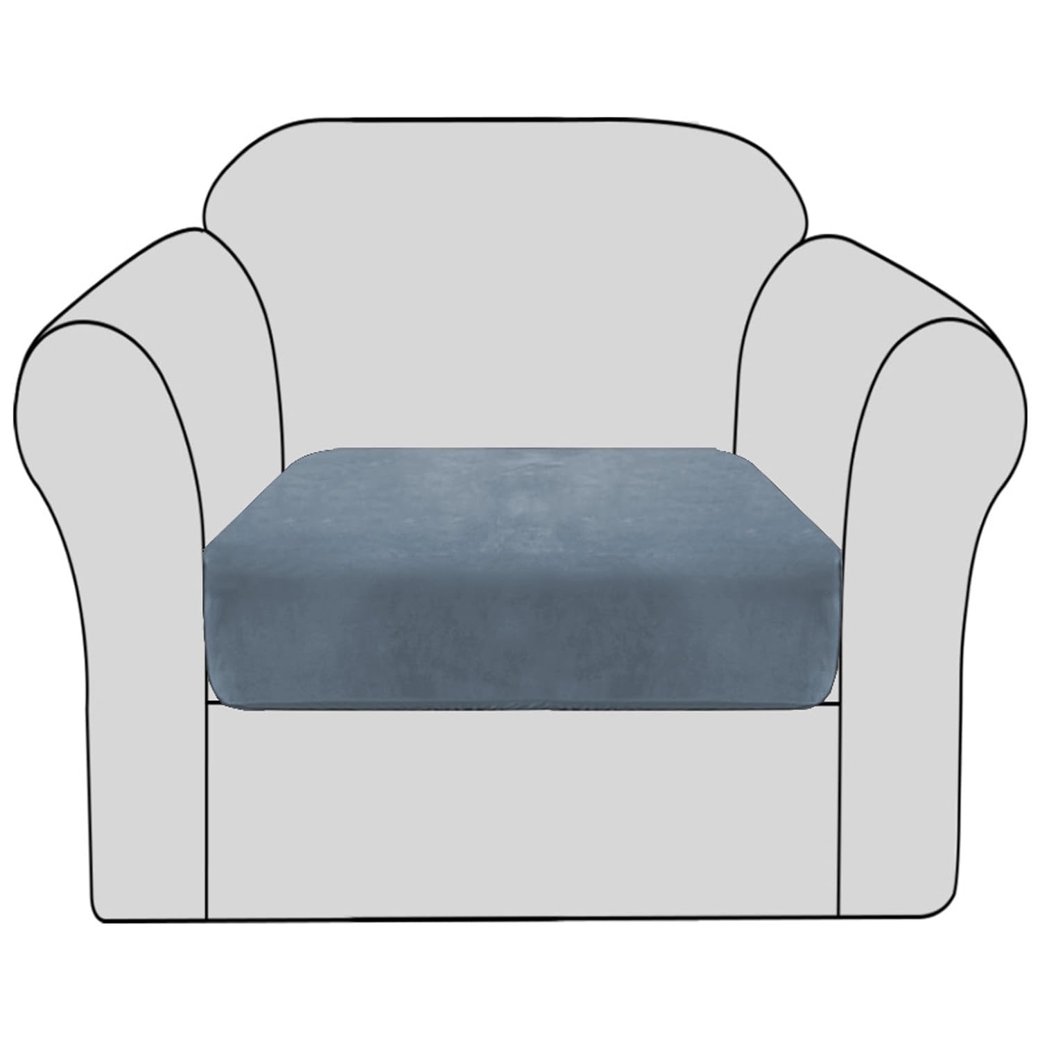 BellaHills Velvet Stretch Sofa Seat Cushion Covers, Modular Cushion Covers, Furniture Protector, Sofa Seat Cover with Elastic Bottom (1 Piece, Stone Blue)