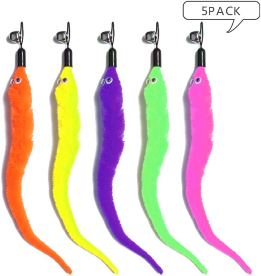 WESEEDOO Cat Feather Wand Interactive Toy Cat Teaser Feather Replacement Soft Attachment Worms For Cat And Kitten 5 Pack
