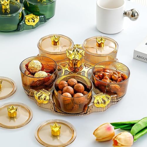 Rotating Snack Serving Tray with Lids Transparent Nut and Candy