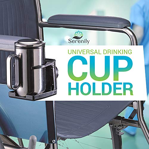 Serenily Universal Drinking Cup Holder - Portable Tumbler Beverage Bracket - No Spill with Secured Angled for Strollers Walkers Bicycles & Wheelchairs