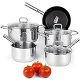 Viewee Cookware Set Stainless Steel Pots and Pans Sets with Nonstick Coated Skillet 8-Piece Kitchenware Set Dishwasher & Oven Safe Tri-Ply with Lids, PFOA Free Compatible to Multi-Stove Top for Home