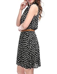 Vestido sin mangas con cinturón y estampado por encima de la rodilla Allegra K para dama