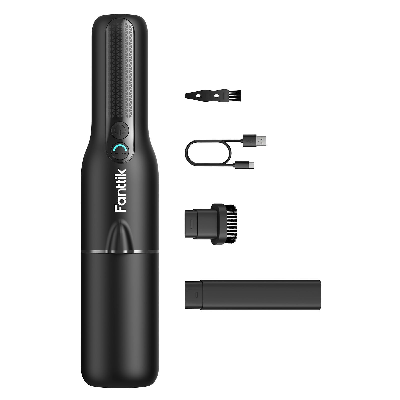 Fanttik Slim V7 Ace Car Vacuum Cordless, 11000Pa/27AW Strong Suction, 1 LB Portable Vacuum, Two Modes with LED Light, USB-C Fast Charging, Robustclean™ Mini Vacuum for Car, Keyboard, Black