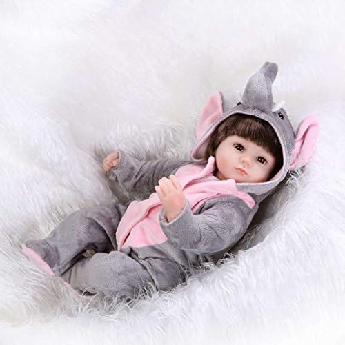 Seedollia Realistic Reborn Baby Dolls Girls Newborn Silicone Pink and Gray Jumpsuit Eyes Open 17 inch