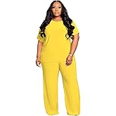 Tycorwd Women's Plus Size Two Piece Outfits Sweatsuits Sets Sexy Backless Short Sleeve Tops Wide Leg Pants Tracksuit Sets