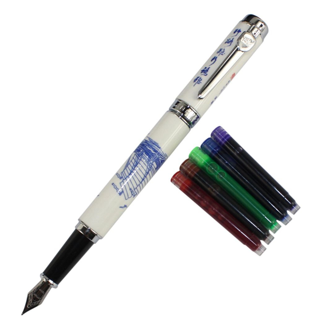 Gullor Jinhao 950 Blue and White Porcelain Sailboat with Gift Box and Ink cartridges