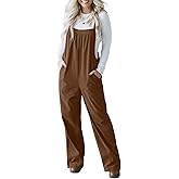 ONLYSTORY Jumpsuits for Women Casual Corduroy Overalls Adjustable Straps Wide Leg Rompers Sleeveless Jumpsuit with Pocket