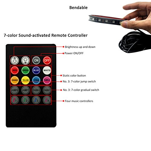 Car Atmosphere Strip Light,SJP Light 8 Colors 48 LEDS RGB Muti-Color Music Underdash Decorative Atmosphere Car Interior Lighting Kit with Sound Active and Wireless Remote Control