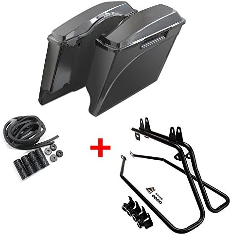 GLAD CRE8 4.5" Stretched Unpainted Black Quality Hard ABS Saddle Bag Saddlebag W/ Conversion Brackets For 1994-2013 Harley Davidson Softail Model