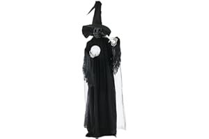 Haunted Hill Farm Life-Size Scary Poseable Phantom Witch with Crystal Ball and Touch Activated Lights and Sound, Battery-Operated Indoor/ Covered Outdoor Halloween Decoration