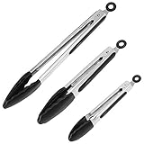 Kitchen Tongs,Set Of 3-7, 9, 12 Inch,Stainless Steel Cooking Tongs With Silicone Tips For Barbecue,Cooking,Salad,Grilling,Frying(Black)