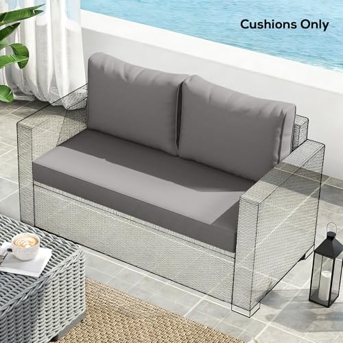 Outsunny 2 Seater Outdoor Seat Cushions with Backrest, Loveseat Double Sofa Outdoor Furniture Cushions, Fade-Resistant Replacement Patio Cushions for Indoor and Outdoor, Light Grey
