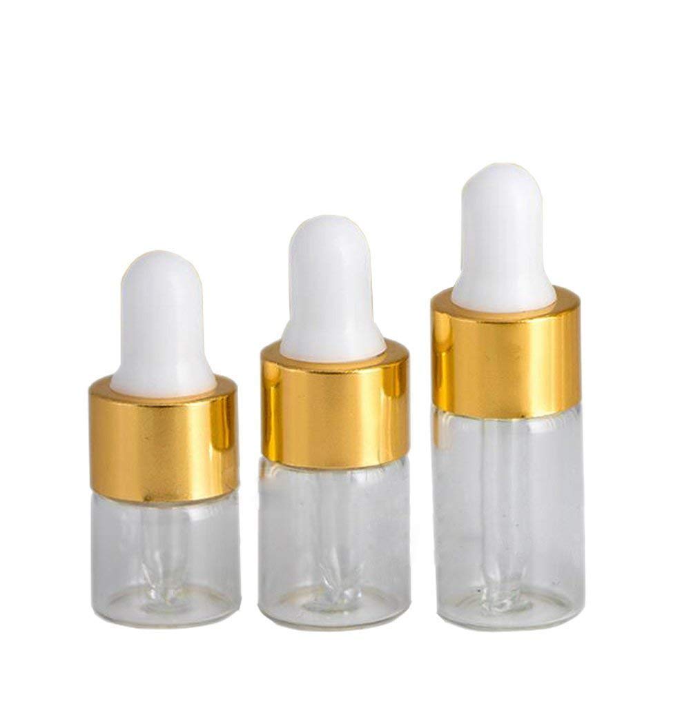 JIHUOO 50 Pcs Mini Clear Glass Pipettes Dropper Bottle Essential Oil Glass Bottles with Dropper 2ML
