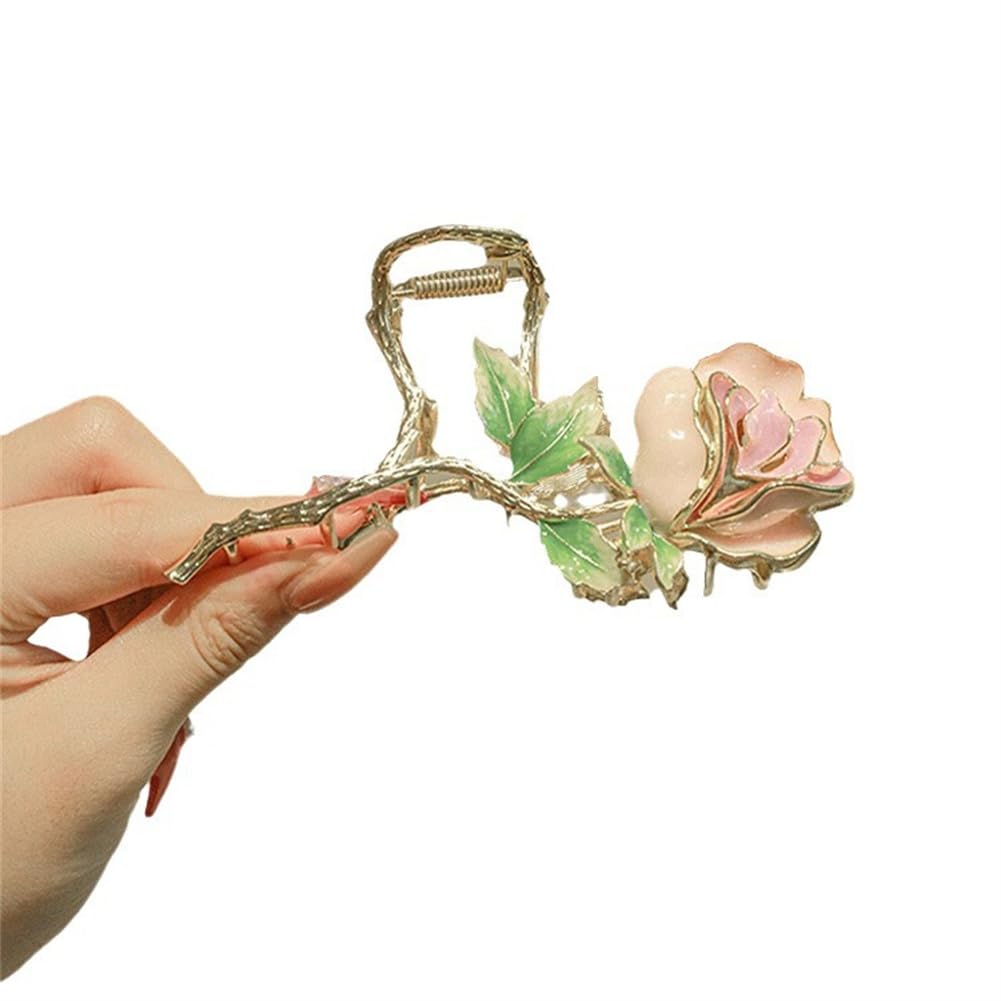 yangzerang Rose Flower Hair Claw Clips Metal Hair Clips Floral Hair Clips Women for Straight Curly Long Thicken Hair Non-Slip Hair Jaw Clips for Women Girls Trendy Hair Accessories
