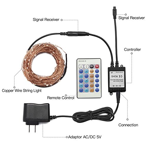 66ft 200 LEDs Copper Wire String Lights Dimmable with Remote Control, Waterproof Starry Lights for DIY, Outdoor, Bedroom, Patio, Garden, Gate, Party, Wedding, Barbecue (LED String Lights, Warm White)
